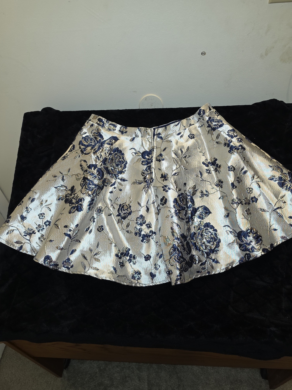 City Studio Ivory Metallic Circle Skirt with Navy Floral